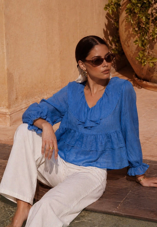 Ezia Blue Ruffled Blouse for the Chatterboxes