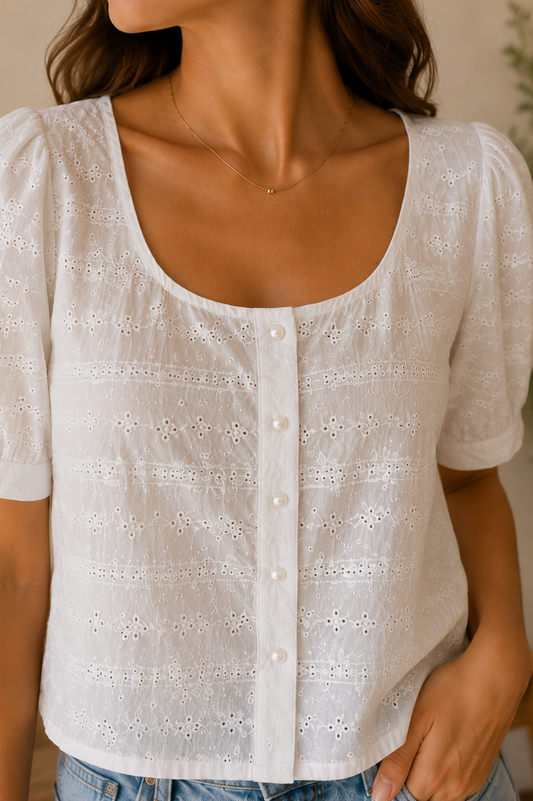 Ecru Elena blouse with bohemian chic eyelet embroidery - YCOO Paris | Les Piplettes