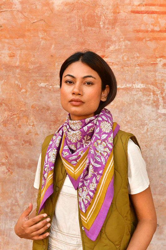 Grand foulard fleurie carthage violet les piplettes