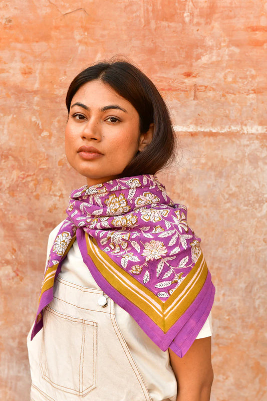 Grand foulard fleurie carthage violet les piplettes
