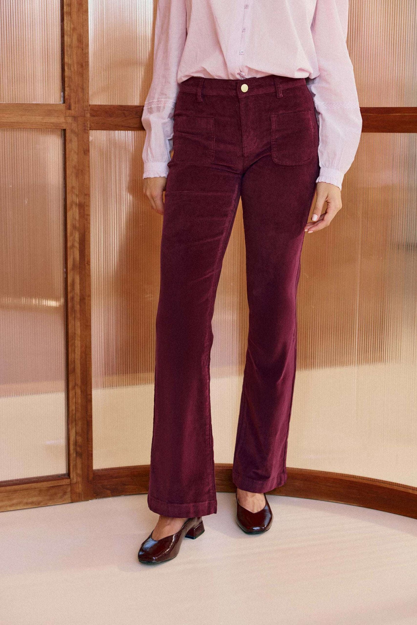 Pantalon Lana Velours Prune