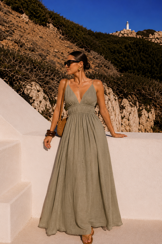 Robe Alizé Beige Femme – Robe Longue Fluide & Dos Ouvert | Les Piplettes