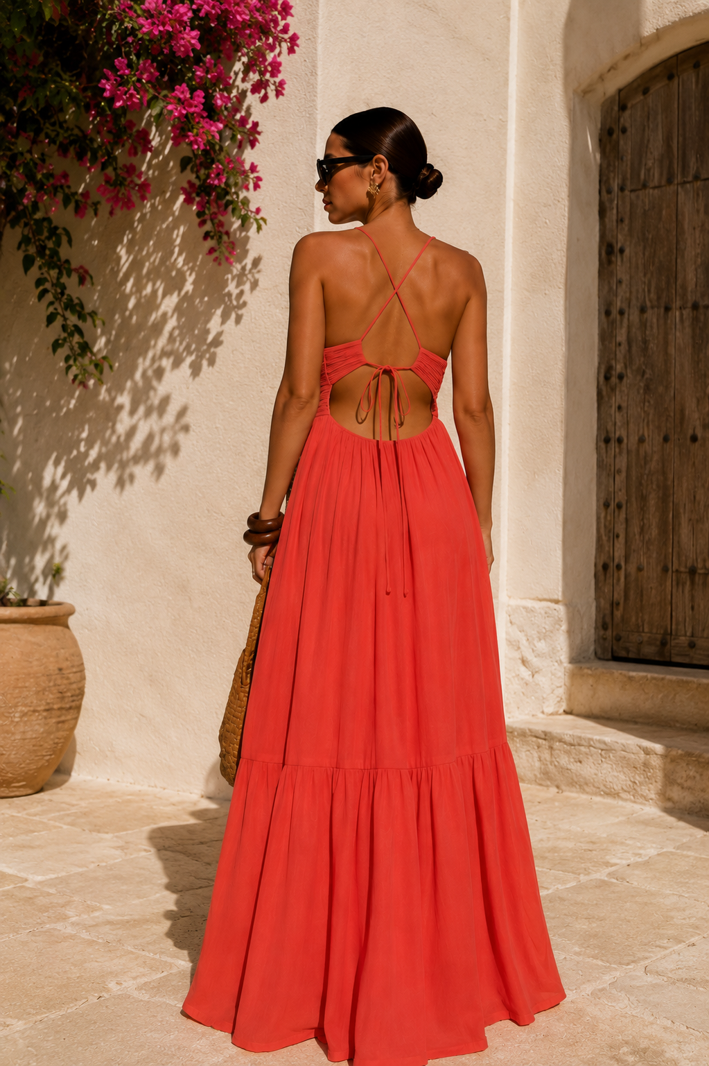 long flowy dresses near me Women's Coral Salomé Dress – Maxi Dress with Open Back - YCOO Paris Size:L (US 22W-24W) 2023 White Satin Strapless occ:Bridal It is Not Padded