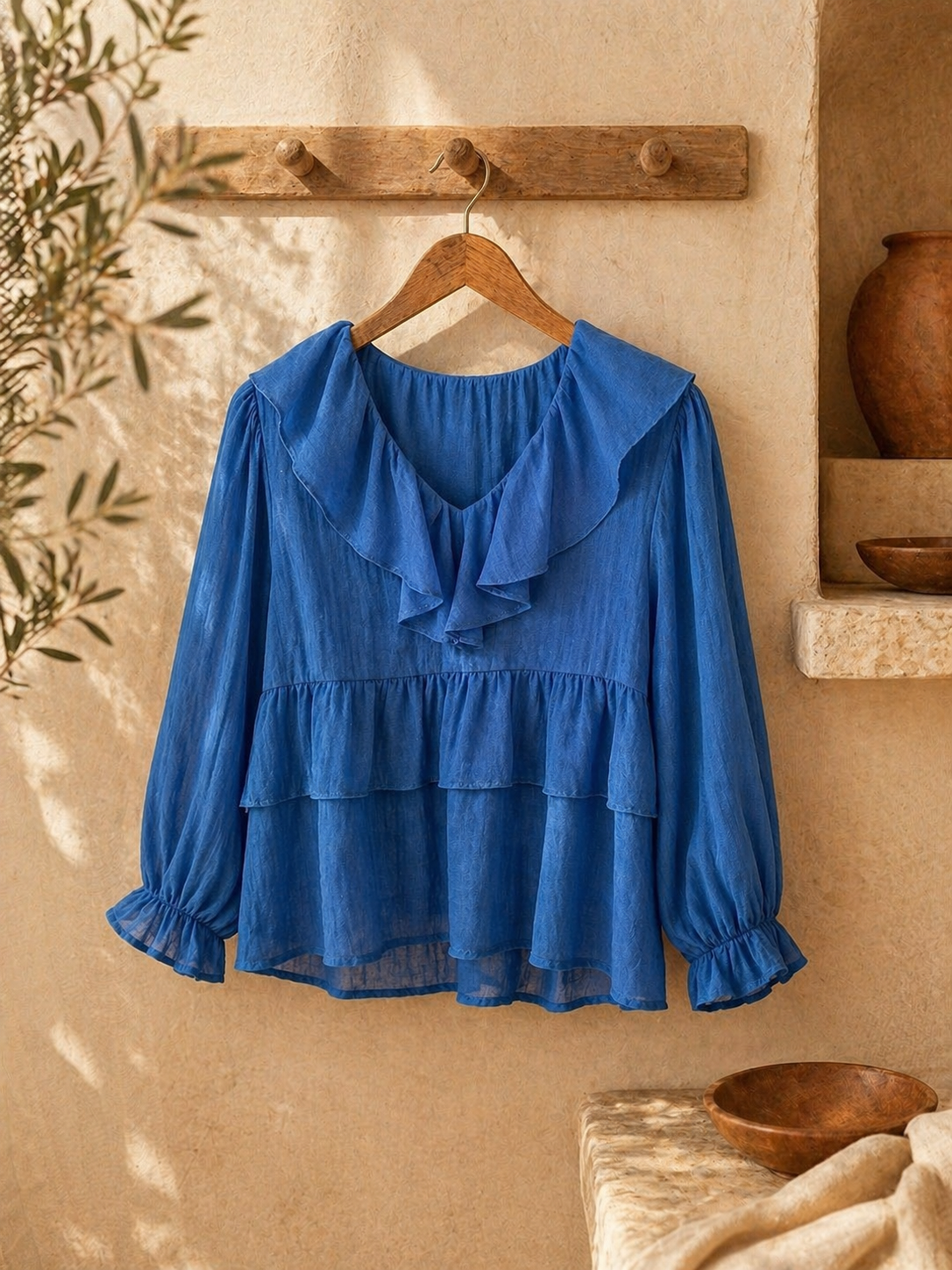 Blouse Ezia Bleu à volants les piplettes 