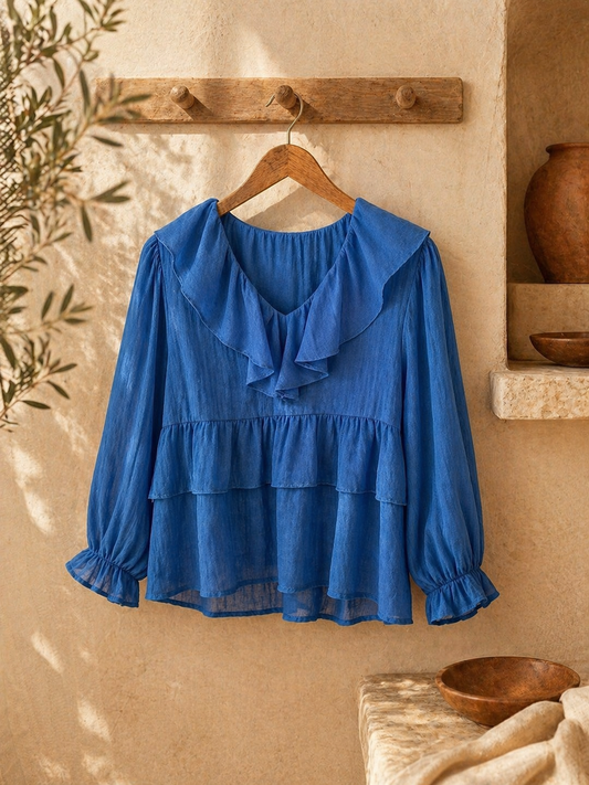 Ezia Blue Ruffled Blouse for the Chatterboxes
