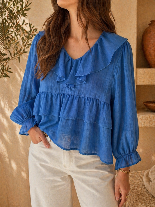 Ezia Blue Ruffled Blouse for the Chatterboxes