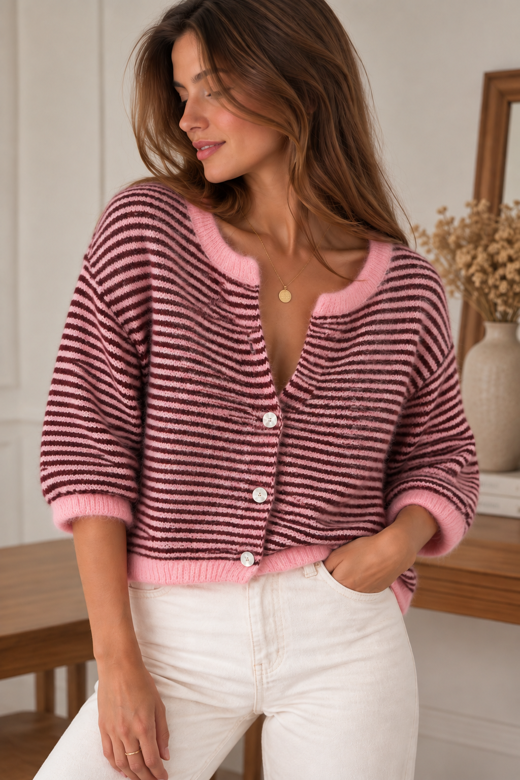 Gilet Billie Rayé Rose