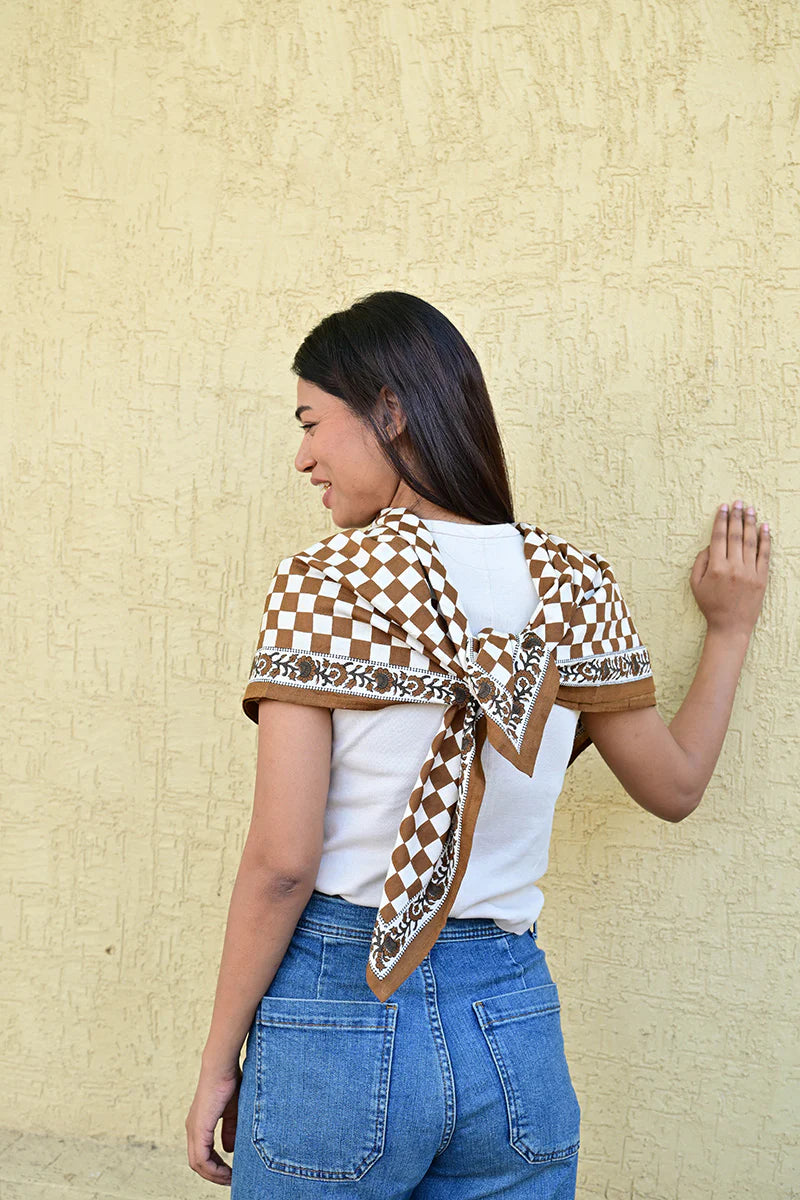 Grand Foulard Checks Bistre