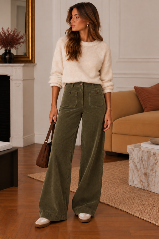 Pantalon Nina Velours Kaki