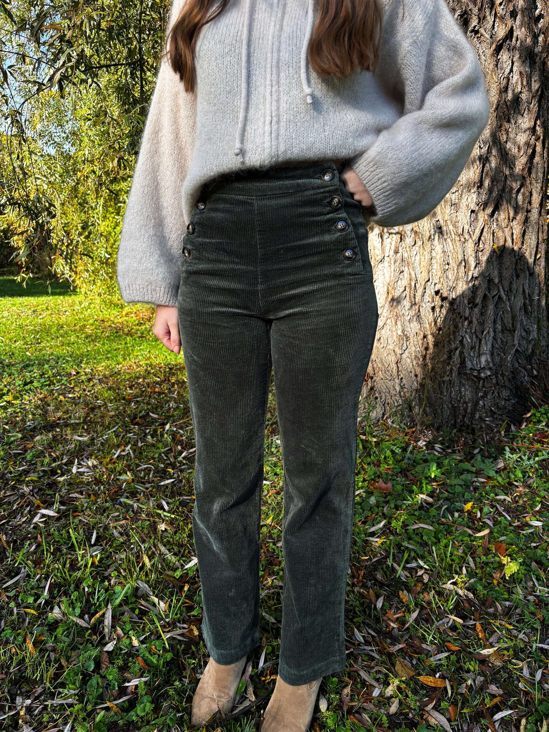 Pantalon Oria Velours Kaki