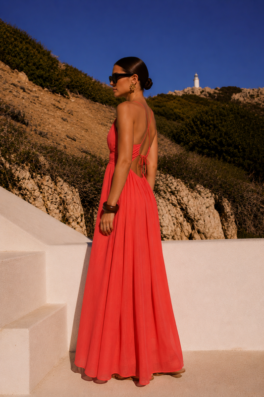 Robe Alizé Corail Femme – Robe Longue Fluide & Dos Ouvert | Les Piplettes