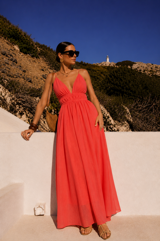 Robe Alizé Corail Femme – Robe Longue Fluide & Dos Ouvert | Les Piplettes
