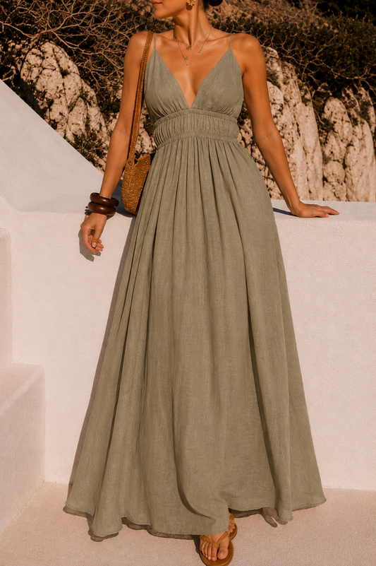 Robe Alizé Beige Femme – Robe Longue Fluide & Dos Ouvert | Les Piplettes