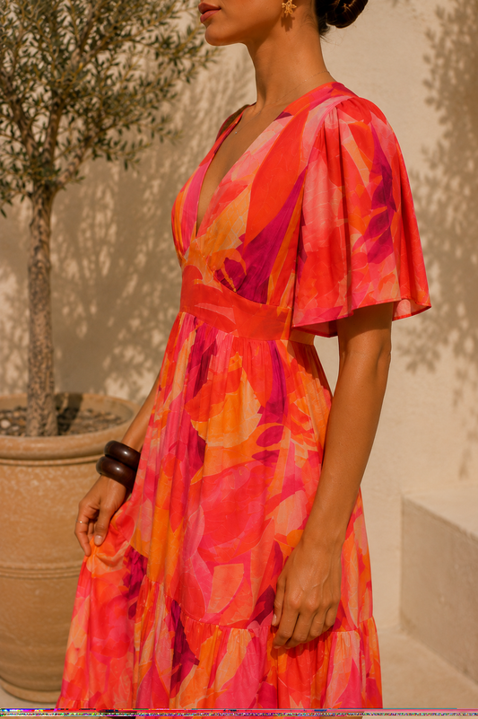 Robe Carmen Corail Femme – Robe Longue Fluide Imprimée - YCOO Paris | Les Piplettes