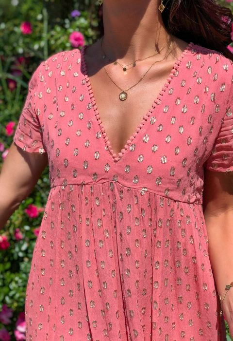 robe rose courte pois or boutique les piplettes