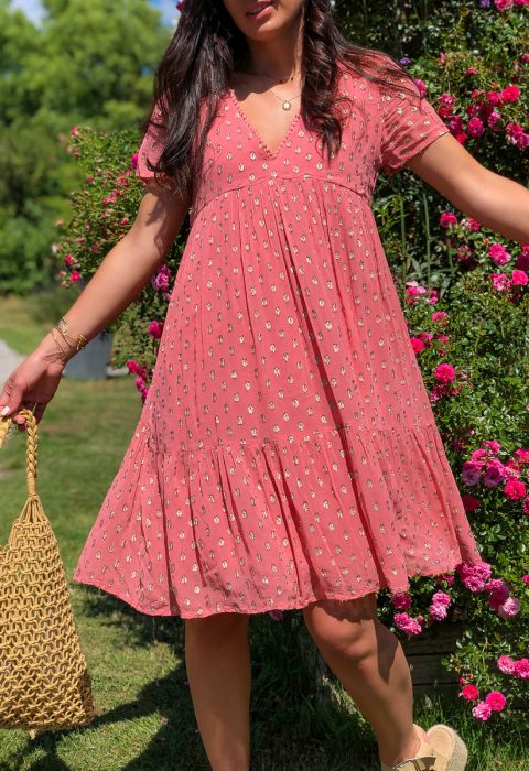 robe courte rose pois or boutique les piplettes