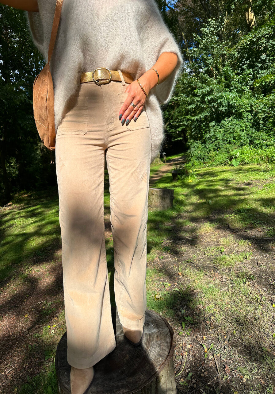 Naura c’est notre nouveau pantalon en velours ultra mode ! Vos jambes s’allongent, c’est magique ! – Coupe flare et taille haute – Passants à la taille – Poches plaquées devant et dos On aime le porter avec : une grosse maille ou un haut fleuri pour un look tendance automnal !